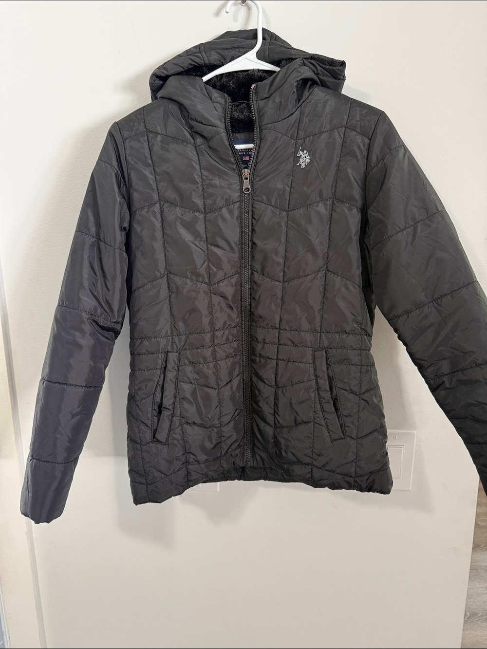 U.S. Polo Assn. Kids Black Quilted Hooded Puffer Jacket